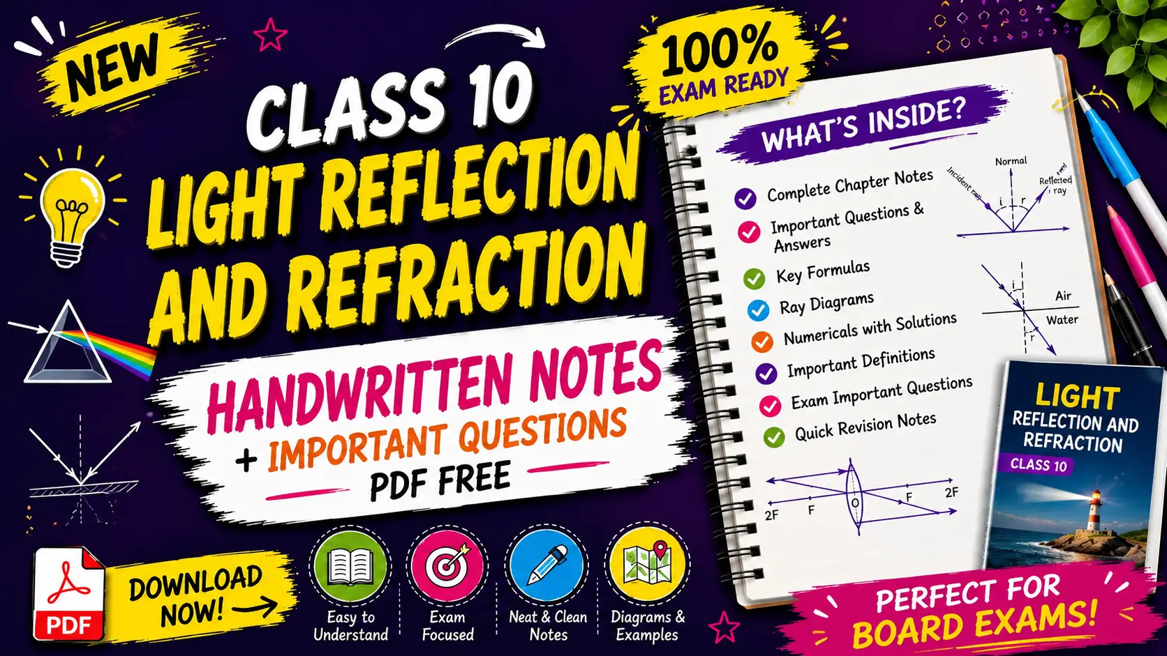 Class 10 Light Reflection and Refraction Handwritten Notes PDF