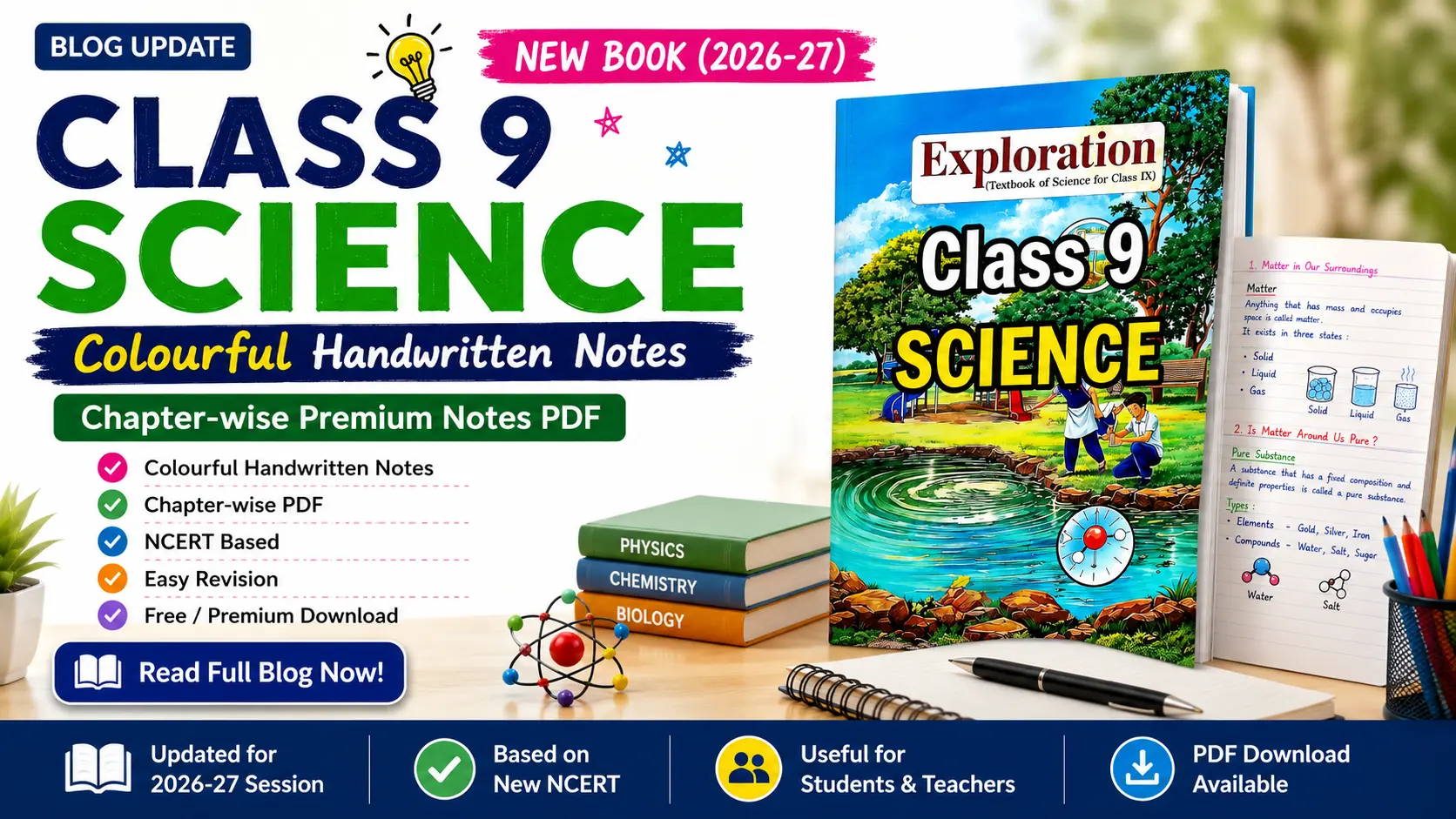 New Book Class 9 Science Colourful Handwritten Notes