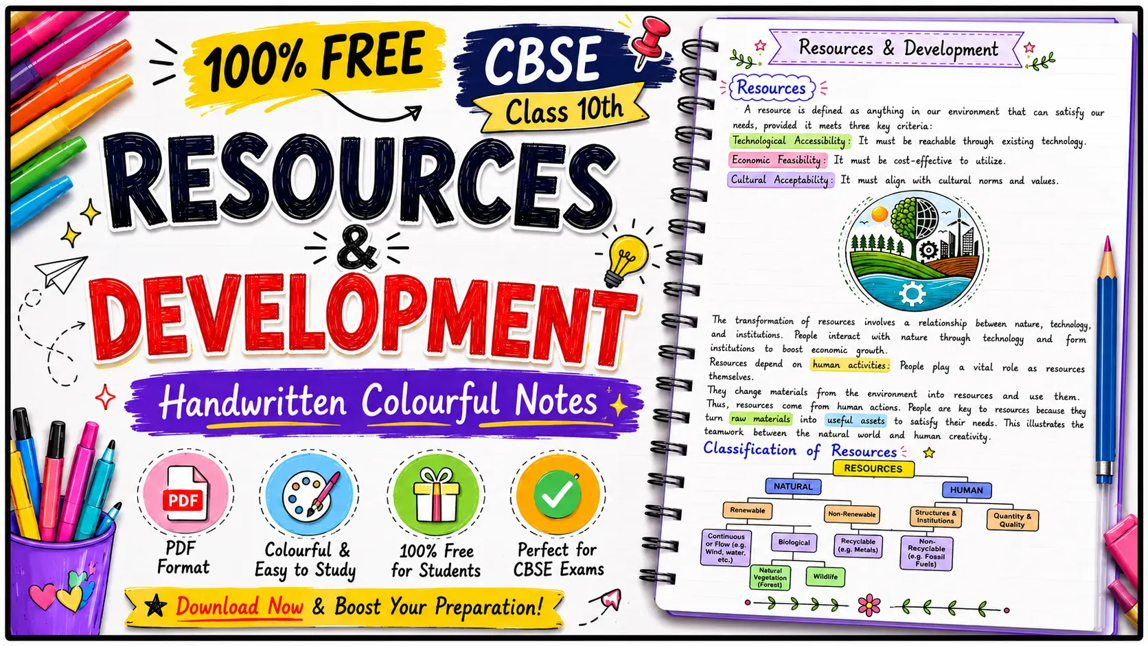 Resource and Development Colourful Handwritten Notes